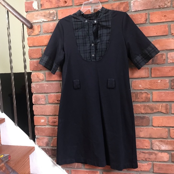 Theory A-Line Stretch Shirt Dress Plaid Mixed Fabric Button Down Fit Flare Midi - Picture 8 of 16
